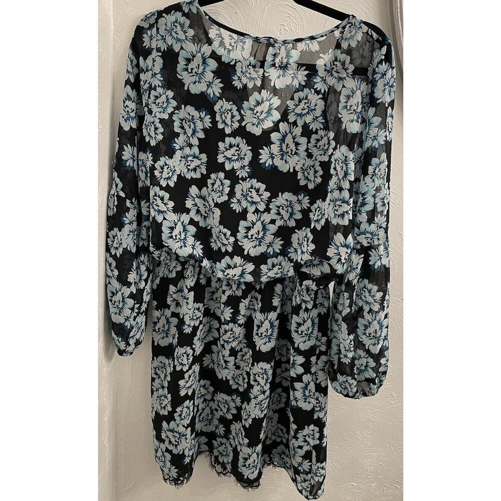 White House Back Market Blue Floral Sheer Overlay Dress Size 10 Lace Bottom - Picture 6 of 8